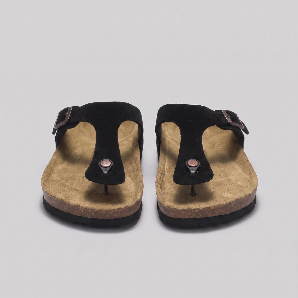 Men's Suede-Effect Buckle Sandals with Cork Footbed for Men
