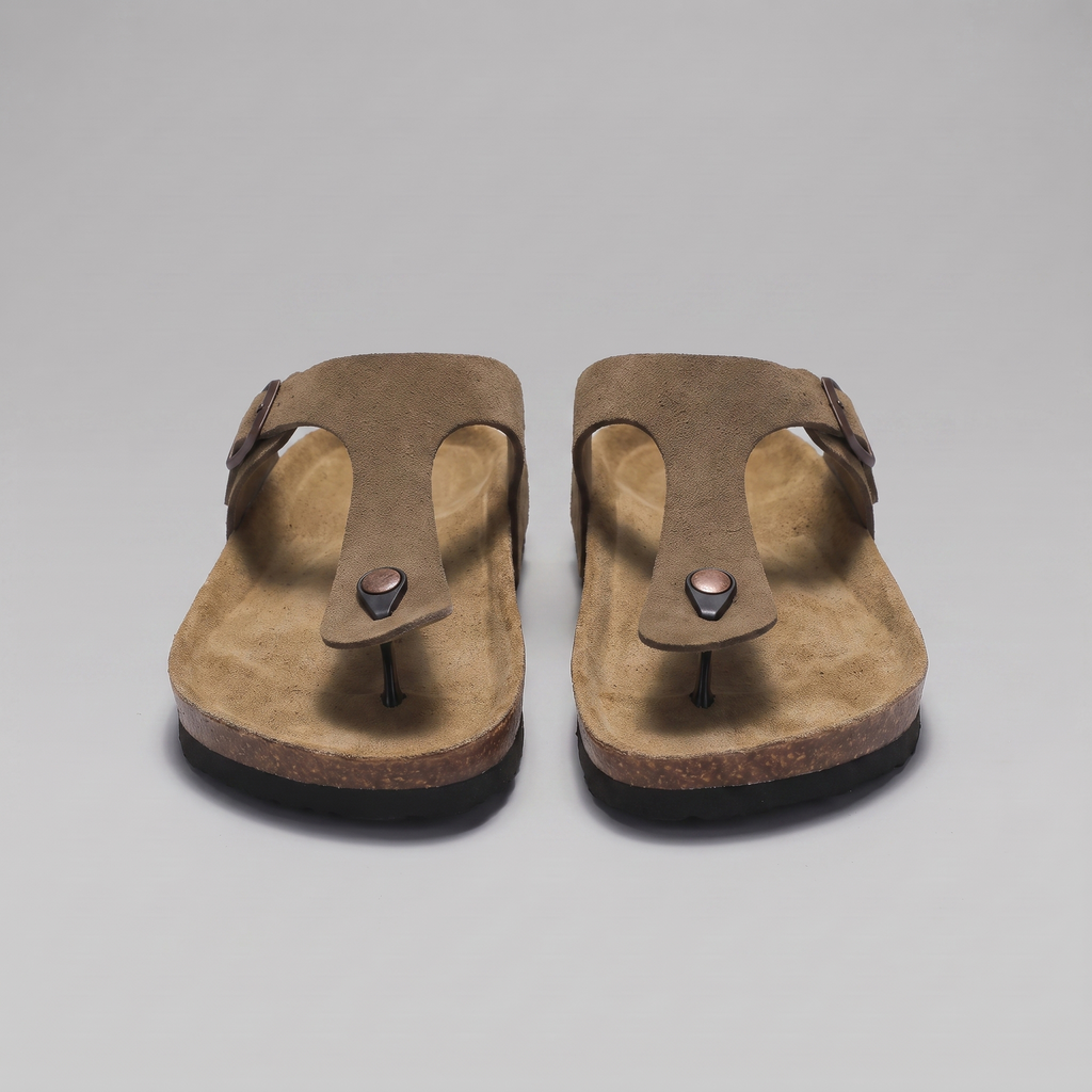Men's Suede-Effect Buckle Sandals with Cork Footbed for Men
