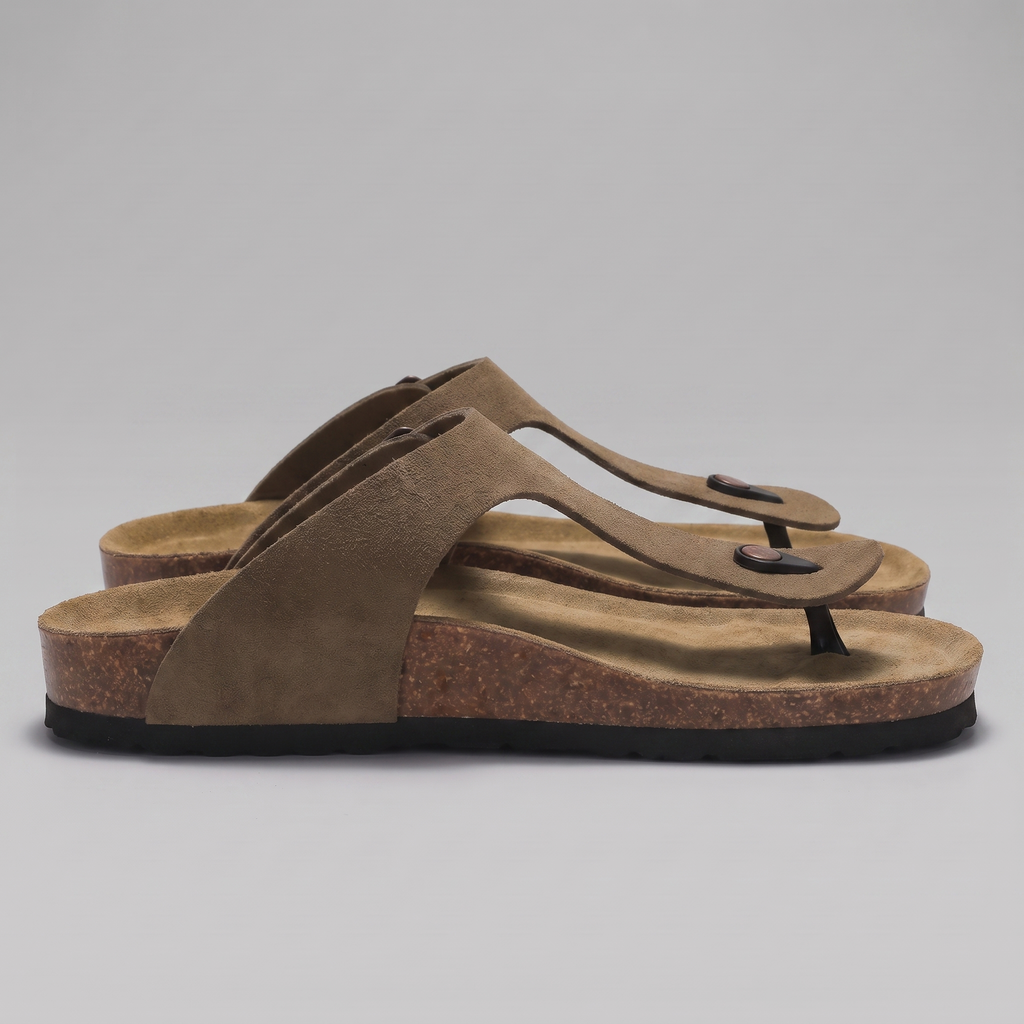 Men's Suede-Effect Buckle Sandals with Cork Footbed for Men