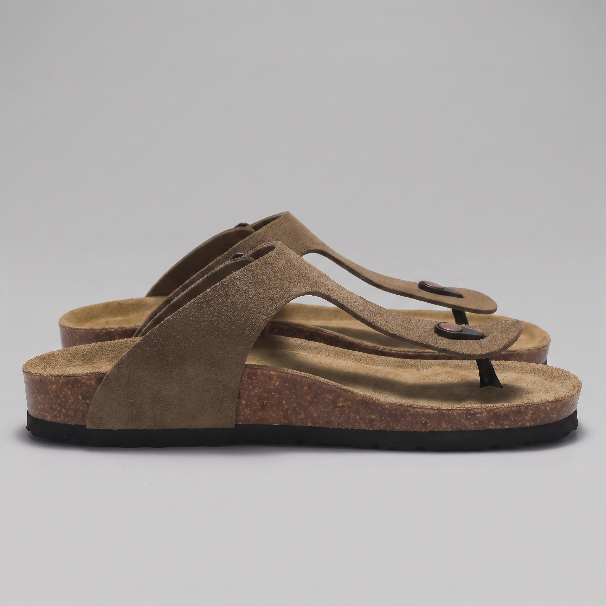 Men's Suede-Effect Buckle Sandals with Cork Footbed for Men