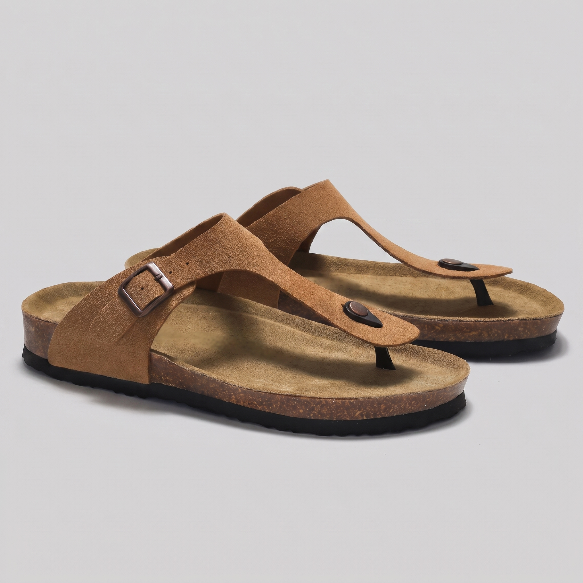 Men's Suede-Effect Buckle Sandals with Cork Footbed for Men