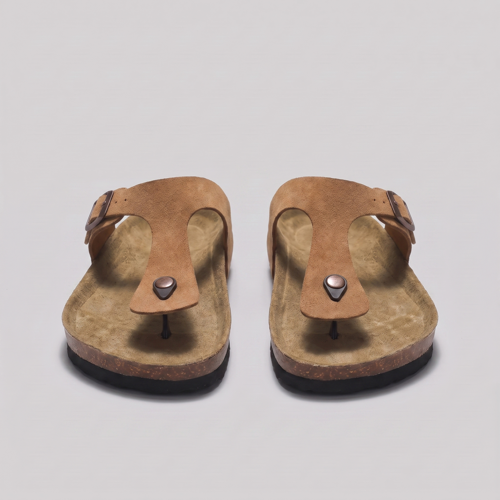Men's Suede-Effect Buckle Sandals with Cork Footbed for Men