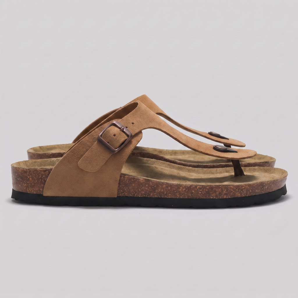 Men's Suede-Effect Buckle Sandals with Cork Footbed for Men