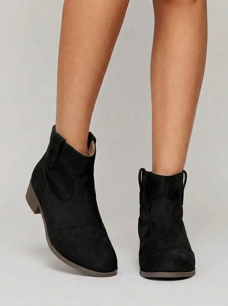 Western Stitched Flat Heel Ankle Boots for Women | Western Stitching