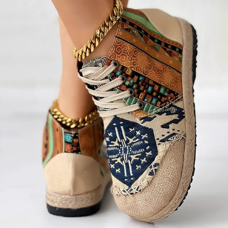Bohemian Patterned Platform High Top Sneakers for Women | Lace Up Casual Wear