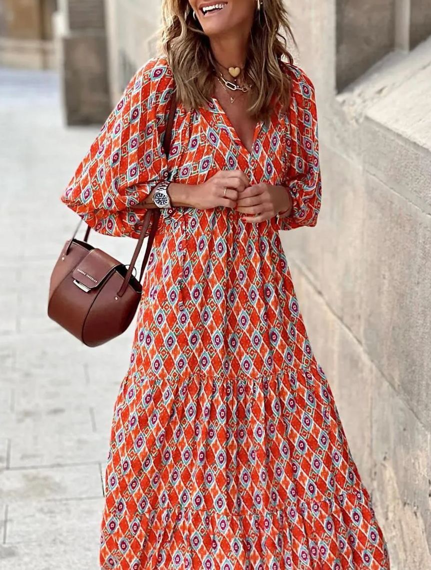 Floral Print Puff Sleeve Maxi Dress for Women | Summer Boho