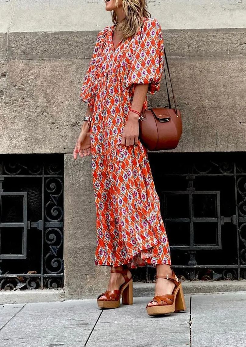 Floral Print Puff Sleeve Maxi Dress for Women | Summer Boho