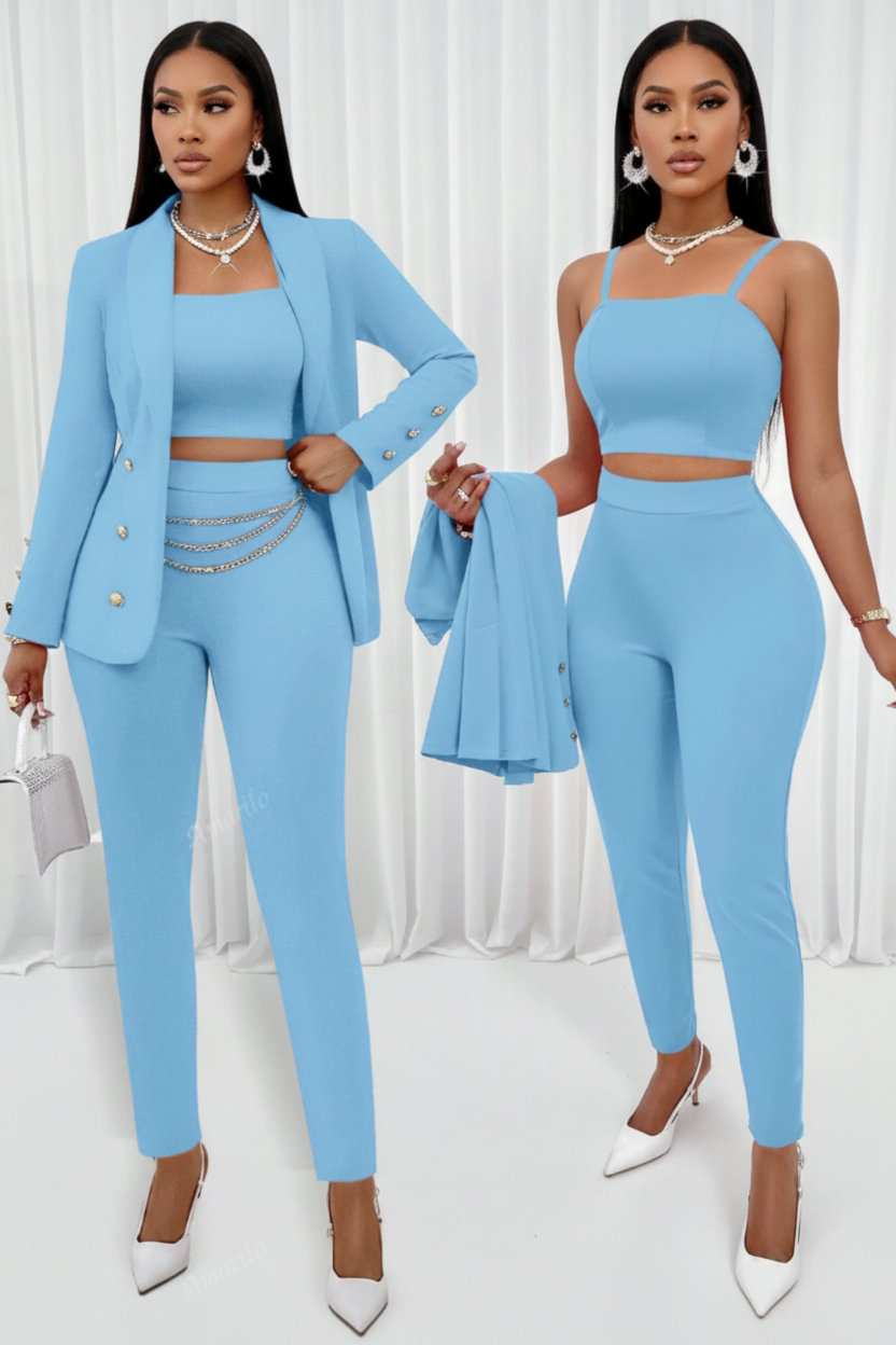 Red Cami Top and Straight-Leg Trousers Two-Piece Set for Women