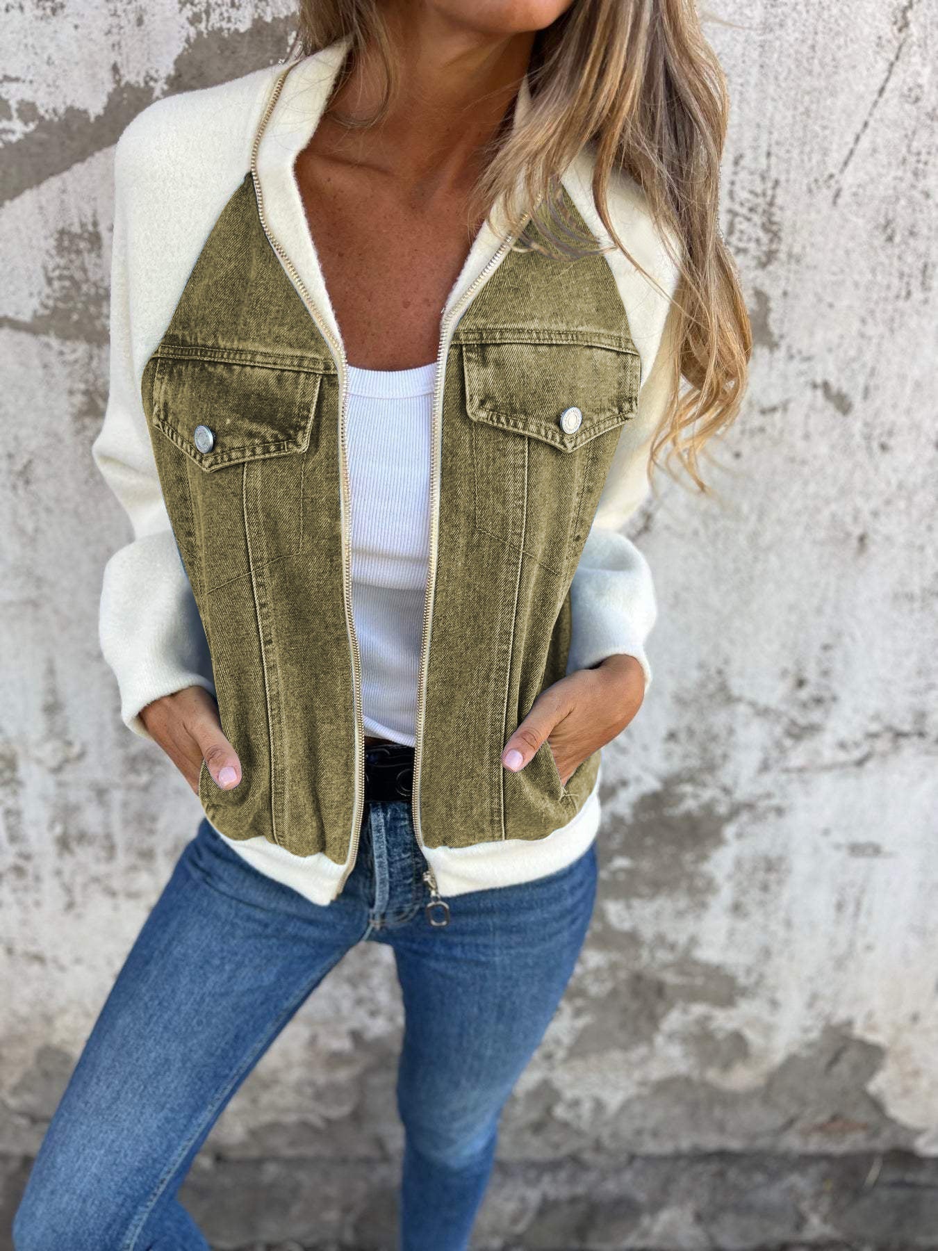 Women's Jacket | V Neck with Zipper Closure