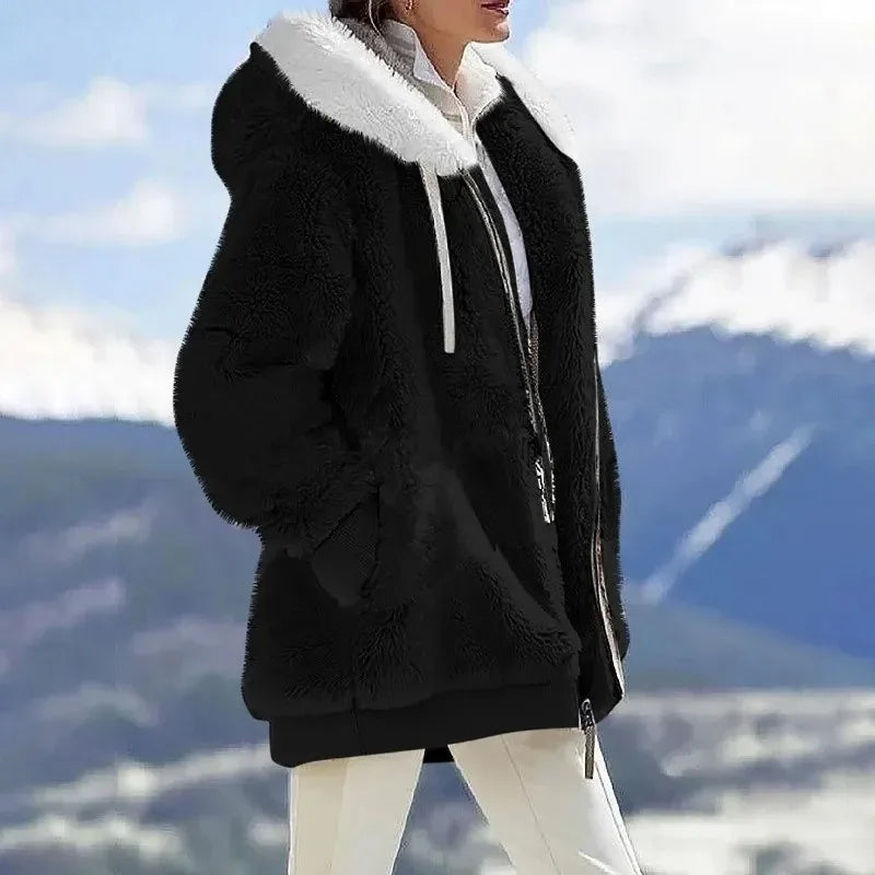 Warm Women's Winter Jacket with Hood | Zipper, Long Sleeve