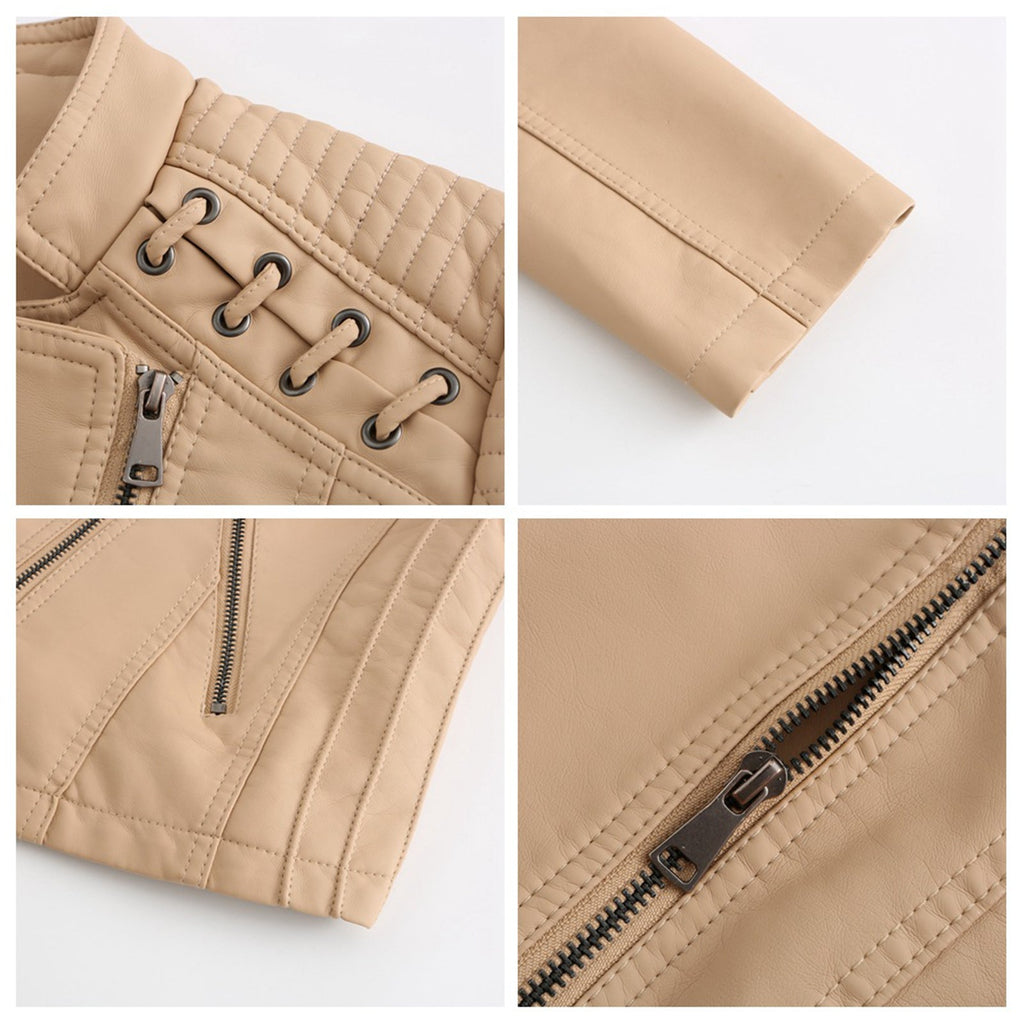 Women’s Jacket | Regular Fit Leather Jacket with Front Zip
