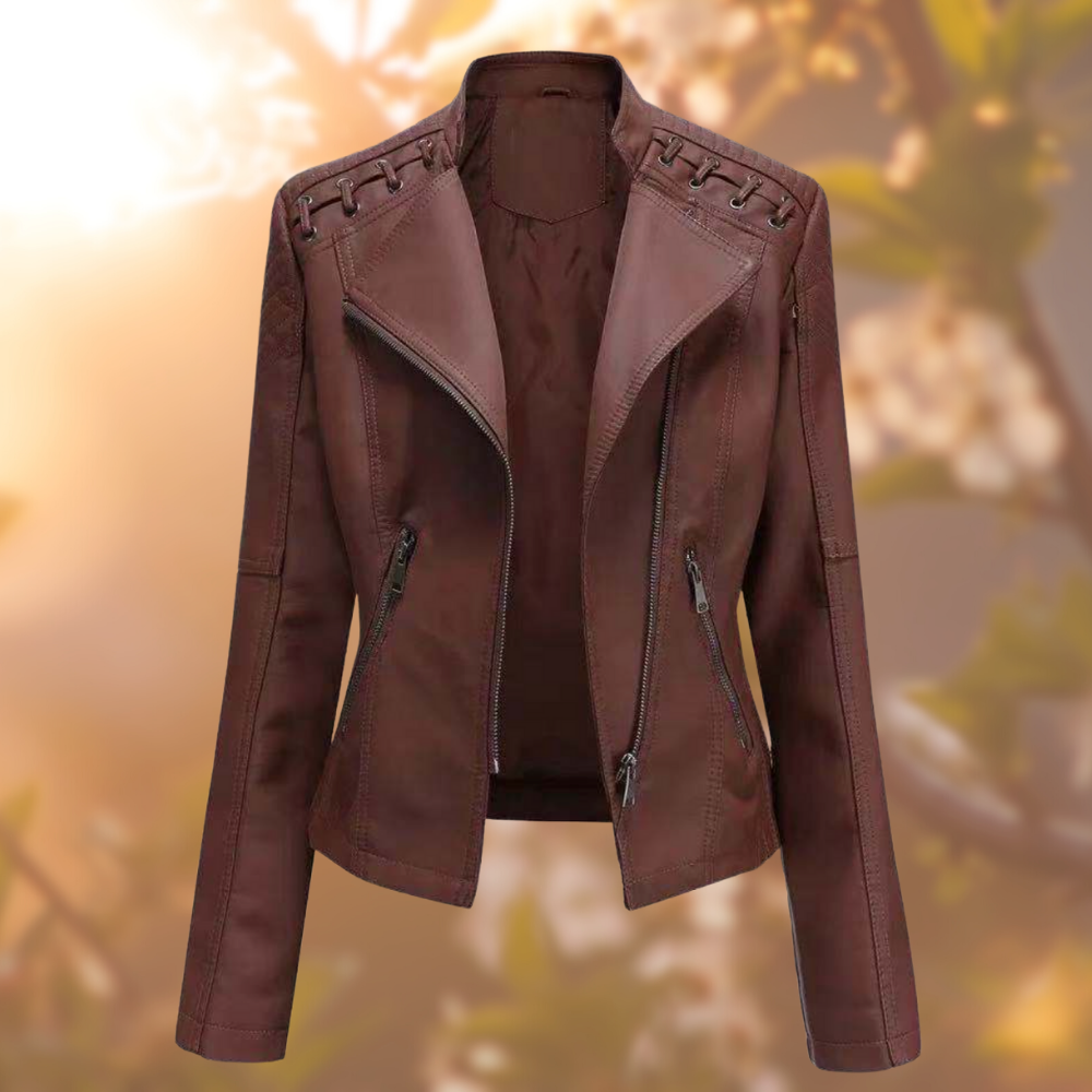 Women’s Jacket | Regular Fit Leather Jacket with Front Zip