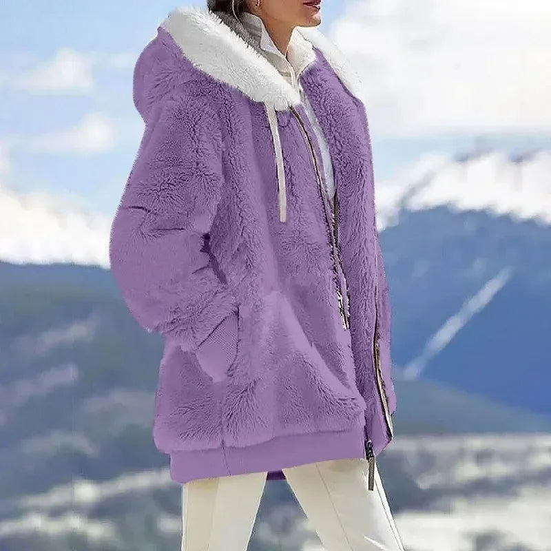 Warm Women's Winter Jacket with Hood | Zipper, Long Sleeve