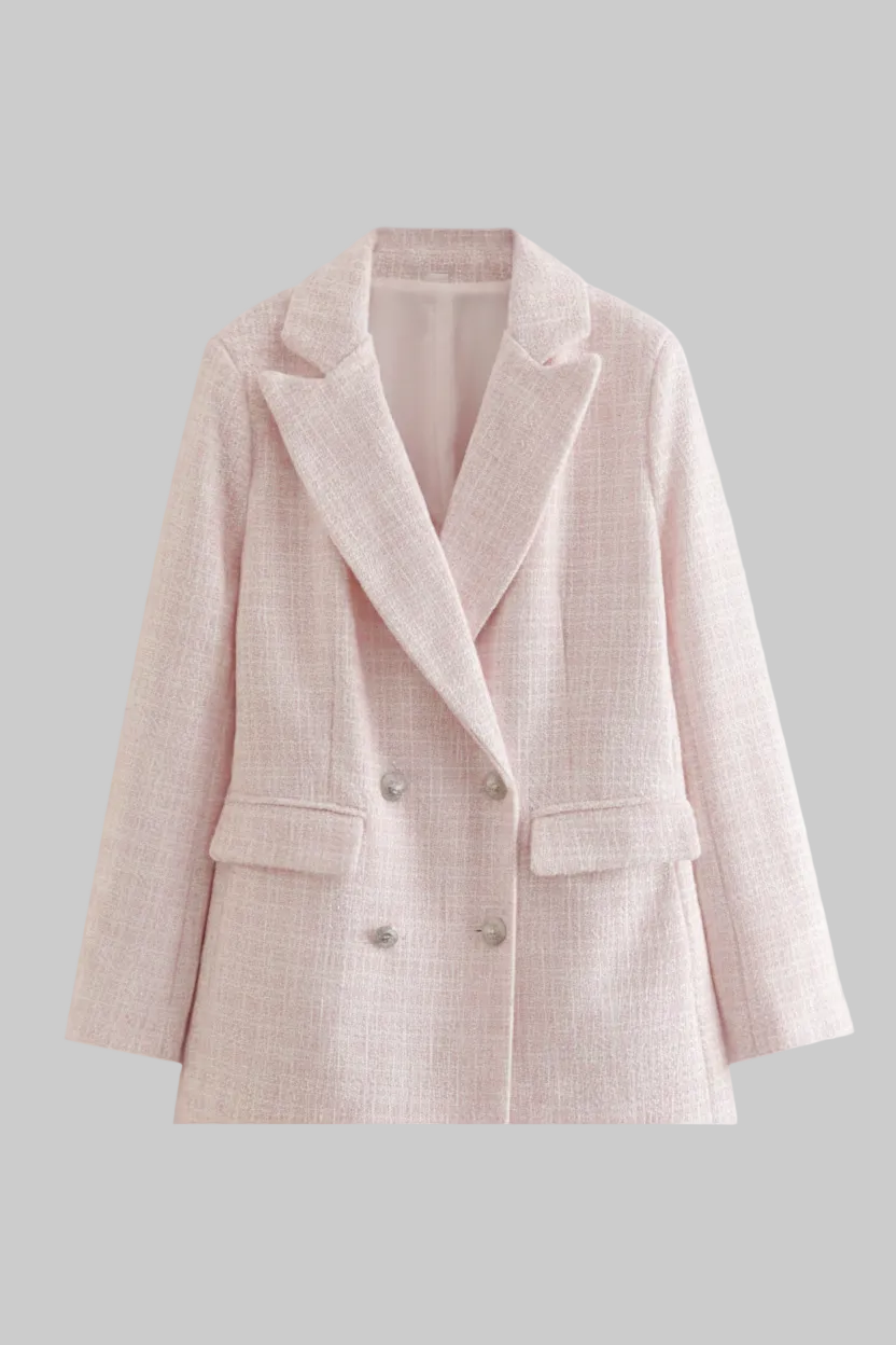 Pink Tweed Slim Fit Blazer for Women