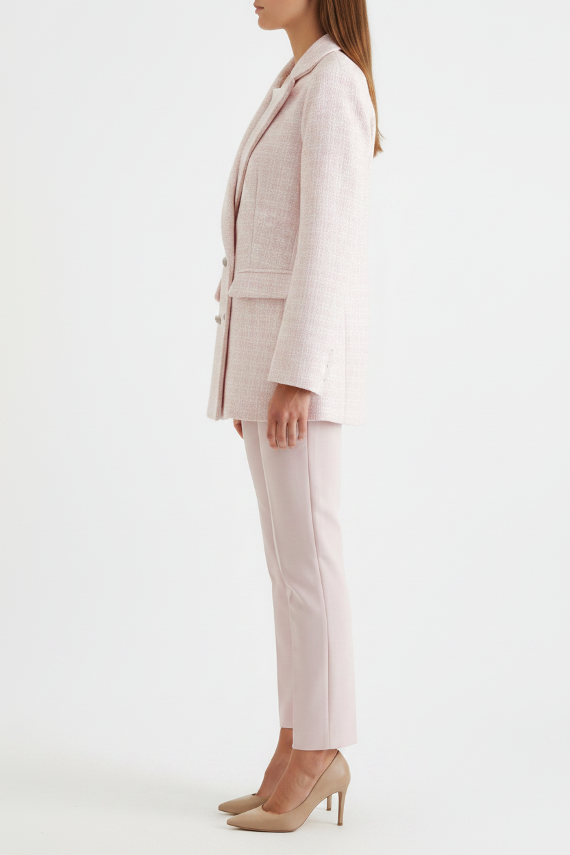 Pink Tweed Slim Fit Blazer for Women
