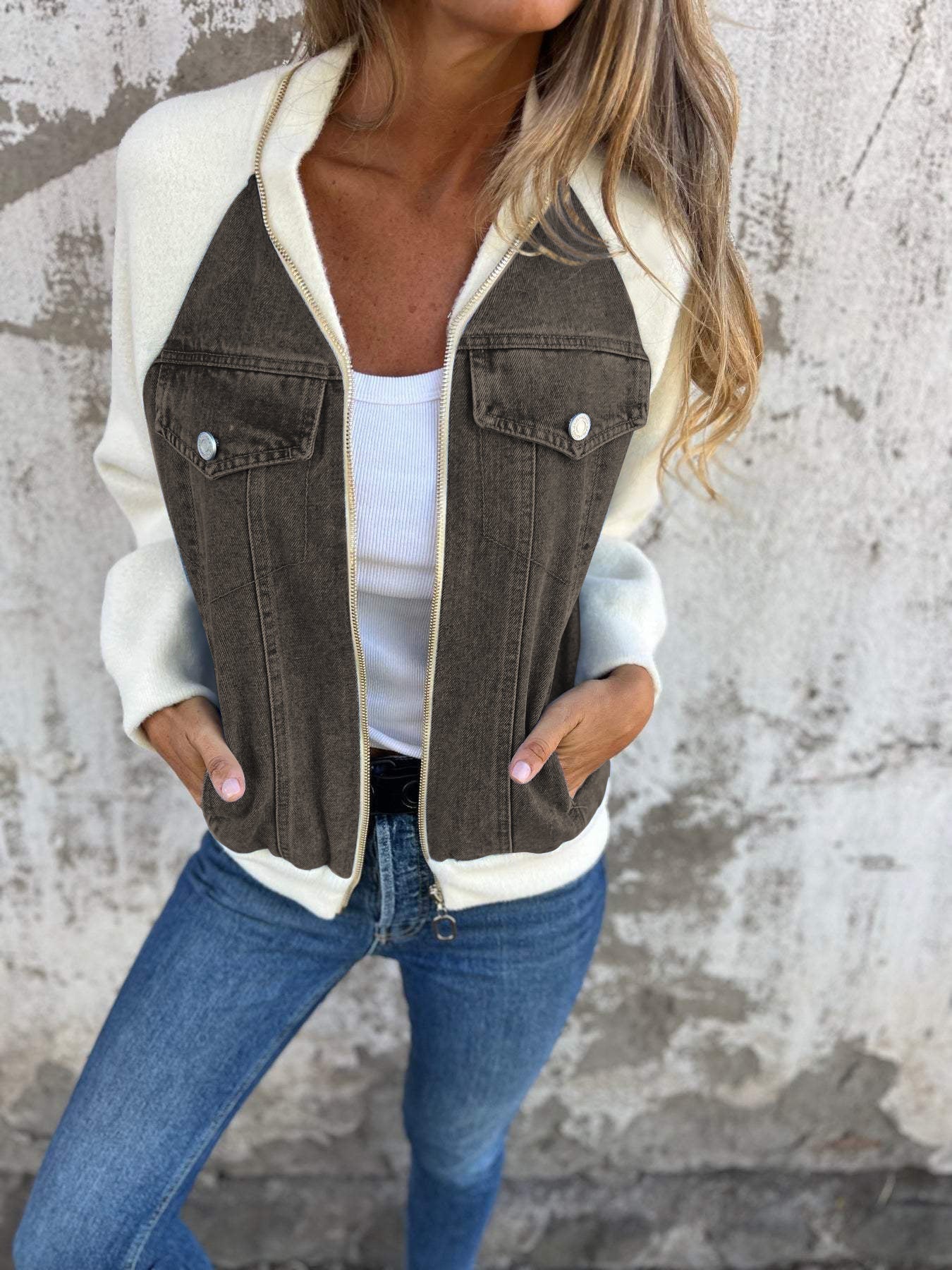 Women's Jacket | V Neck with Zipper Closure