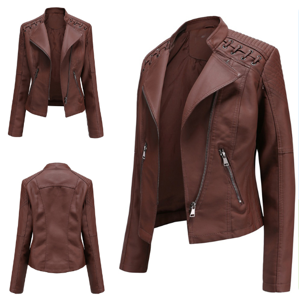 Women’s Jacket | Regular Fit Leather Jacket with Front Zip