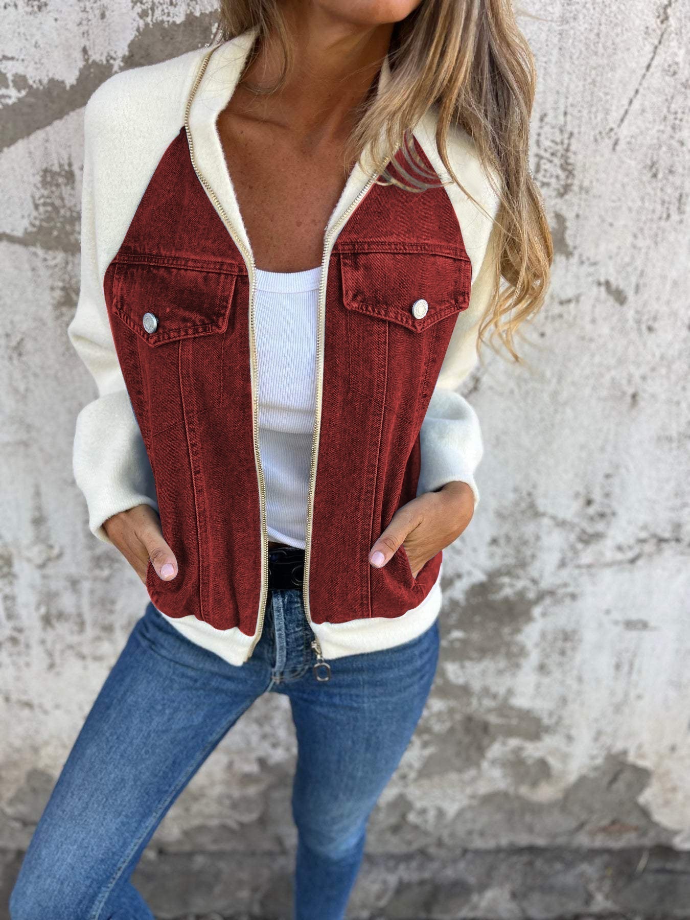 Women's Jacket | V Neck with Zipper Closure