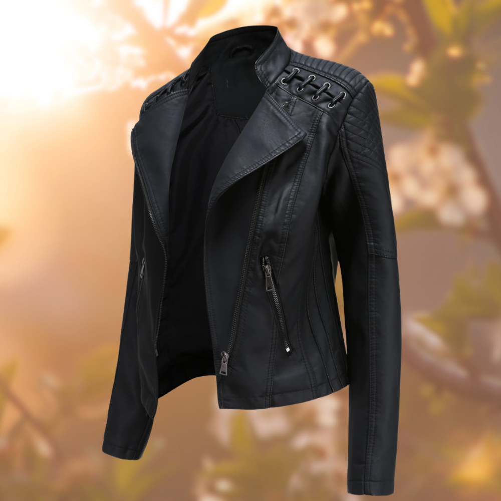 Women’s Jacket | Regular Fit Leather Jacket with Front Zip
