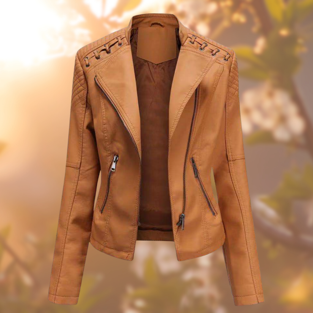 Women’s Jacket | Regular Fit Leather Jacket with Front Zip