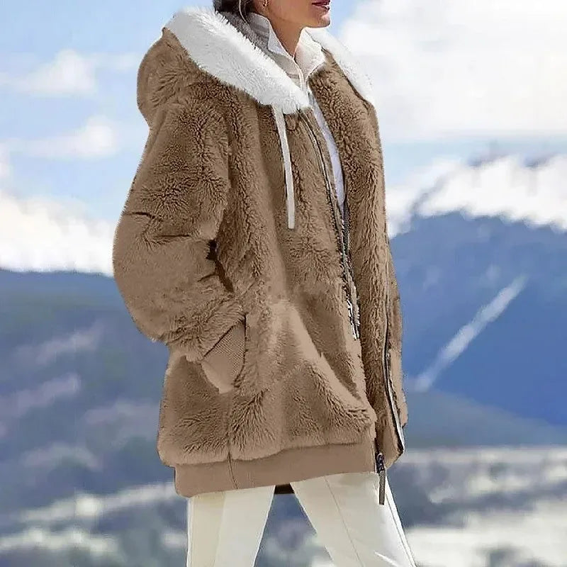 Warm Women's Winter Jacket with Hood | Zipper, Long Sleeve