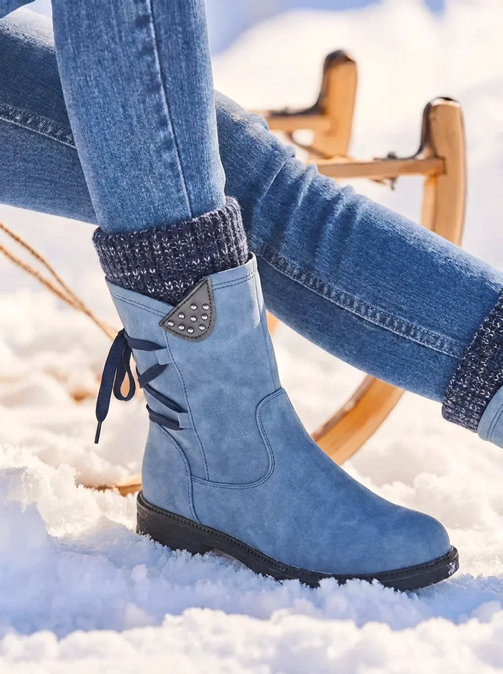 Waterproof Faux Leather Mid Calf Zipper Boots with Wool Lining for Women
