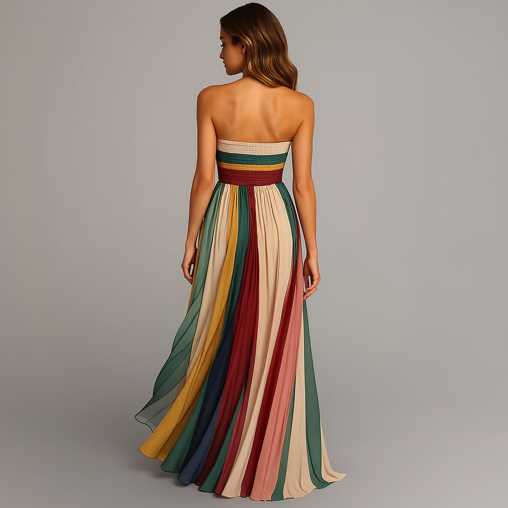 Strapless Colourful Pleated Maxi Dress for Women | Summer