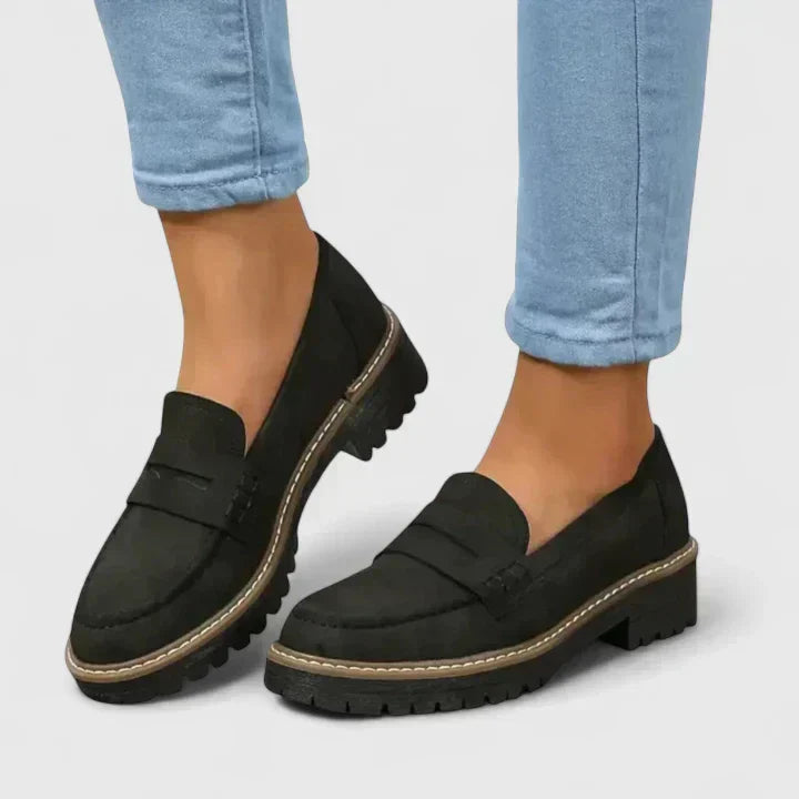 Black Cushioned Orthopedic Loafers for Women