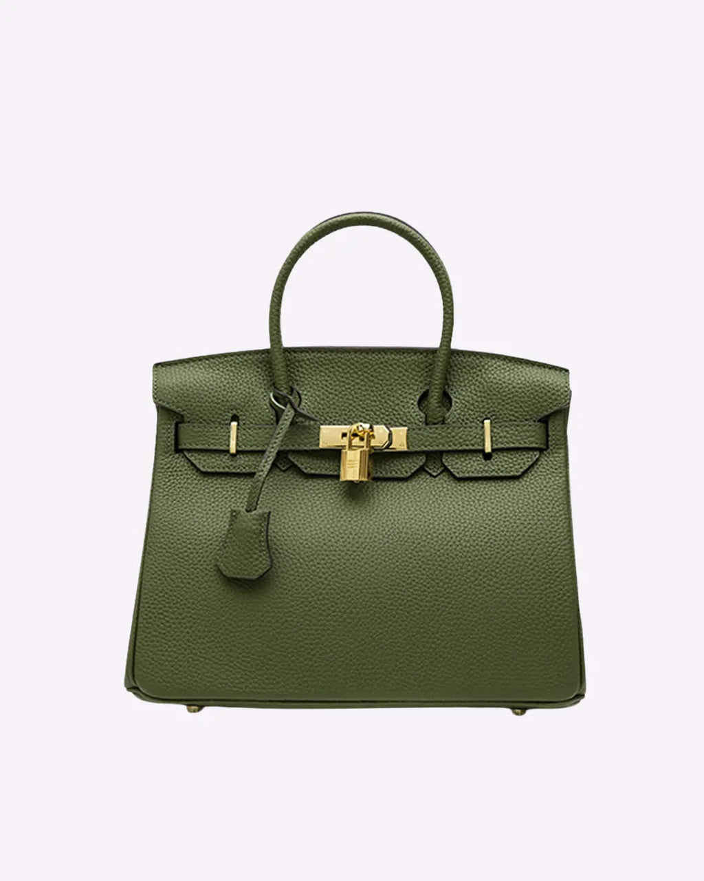 Genuine Leather Twist Lock Multi Pocket Handbag with Gold Hardware for Women