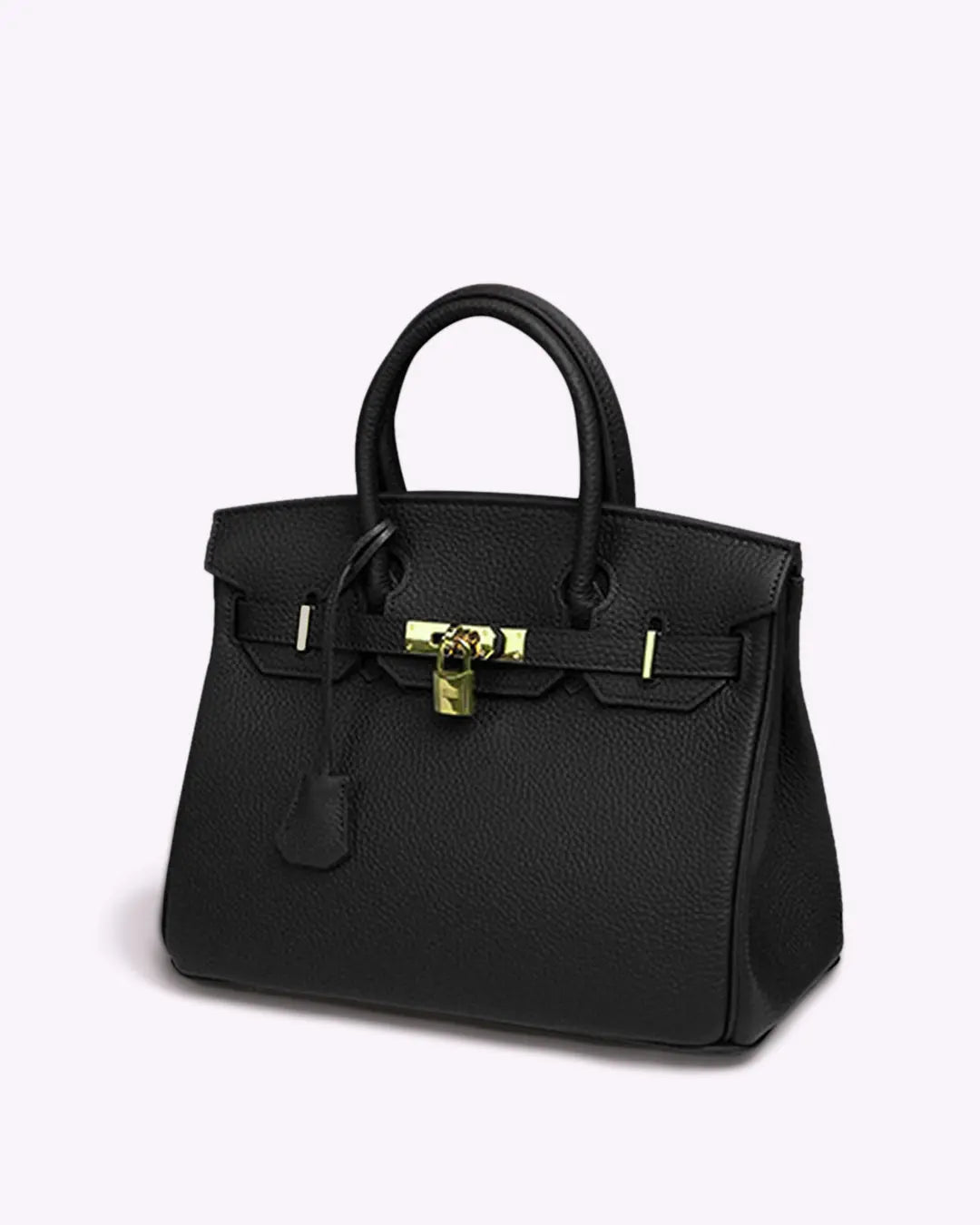 Genuine Leather Twist Lock Multi Pocket Handbag with Gold Hardware for Women