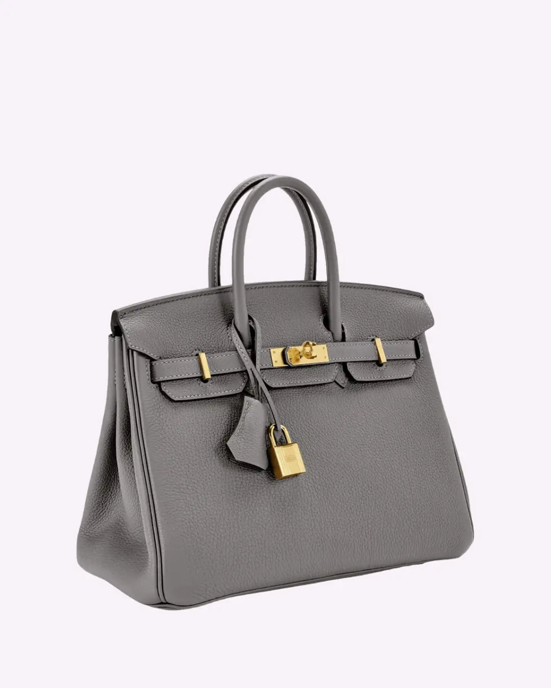 Genuine Leather Twist Lock Multi Pocket Handbag with Gold Hardware for Women