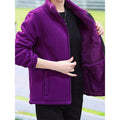 Plush Lined Loose Fit Stand Collar Full Zip Jacket with Pockets for Women