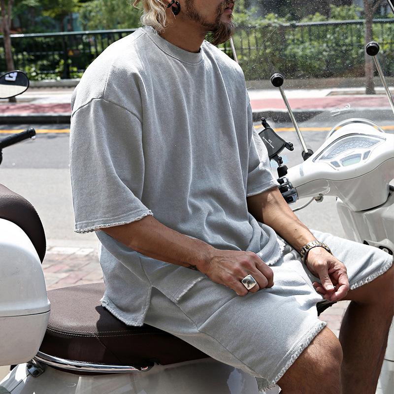 Loose Fit Cotton Crew Neck Tee and Shorts Set for Men | Summer Loungewear
