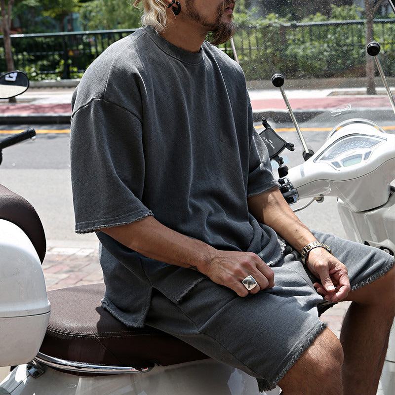Loose Fit Cotton Crew Neck Tee and Shorts Set for Men | Summer Loungewear