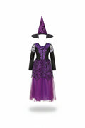 Purple Bat Motif Witch Dress and Pointed Hat Costume for Girls | Halloween
