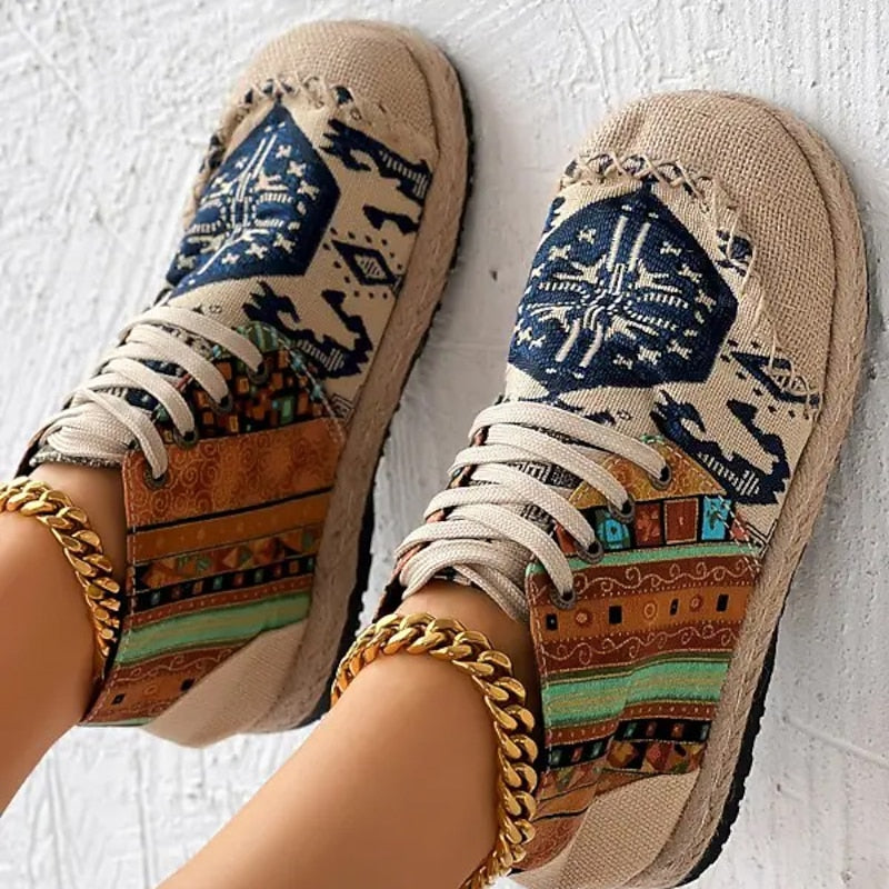 Bohemian Patterned Platform High Top Sneakers for Women | Lace Up Casual Wear