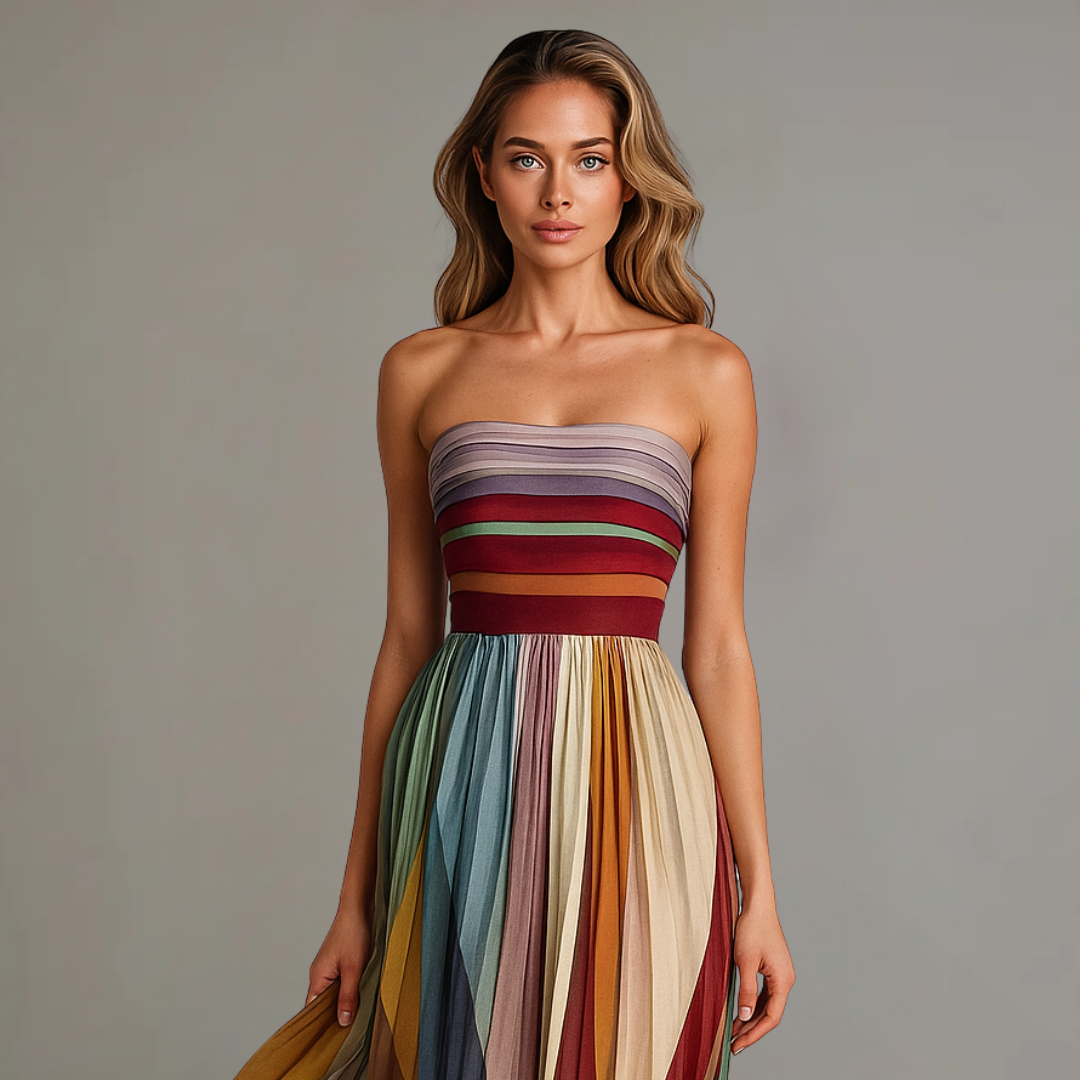 Pleated Strapless Maxi Dress for Women | Summer Occasion