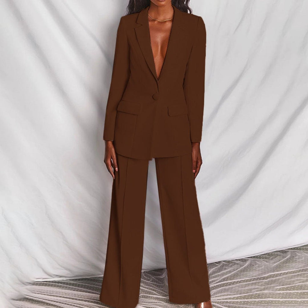 Button-Front Blazer and Straight-Leg Trousers Co-ord Set for Women
