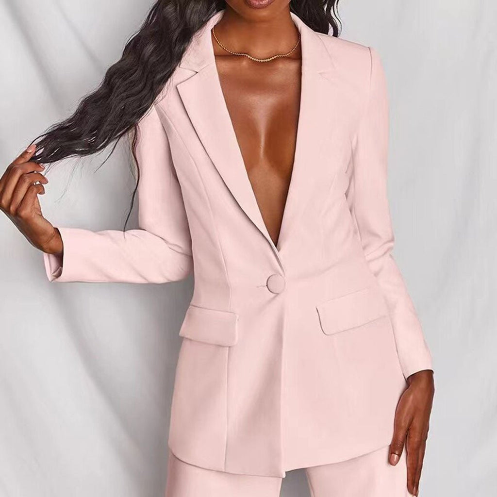 Button-Front Blazer and Straight-Leg Trousers Co-ord Set for Women