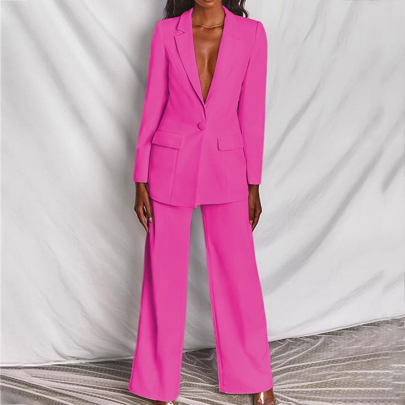 Button-Front Blazer and Straight-Leg Trousers Co-ord Set for Women