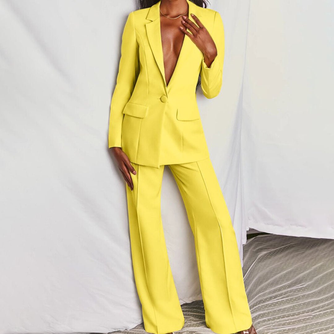 Button-Front Blazer and Straight-Leg Trousers Co-ord Set for Women
