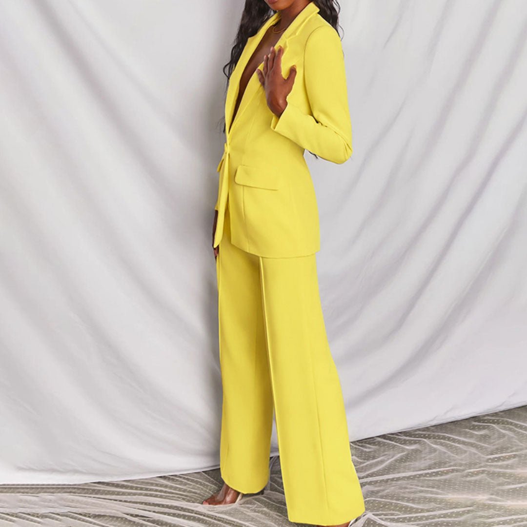 Button-Front Blazer and Straight-Leg Trousers Co-ord Set for Women