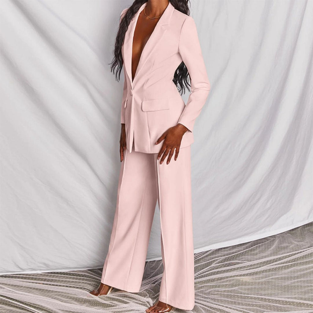 Button-Front Blazer and Straight-Leg Trousers Co-ord Set for Women