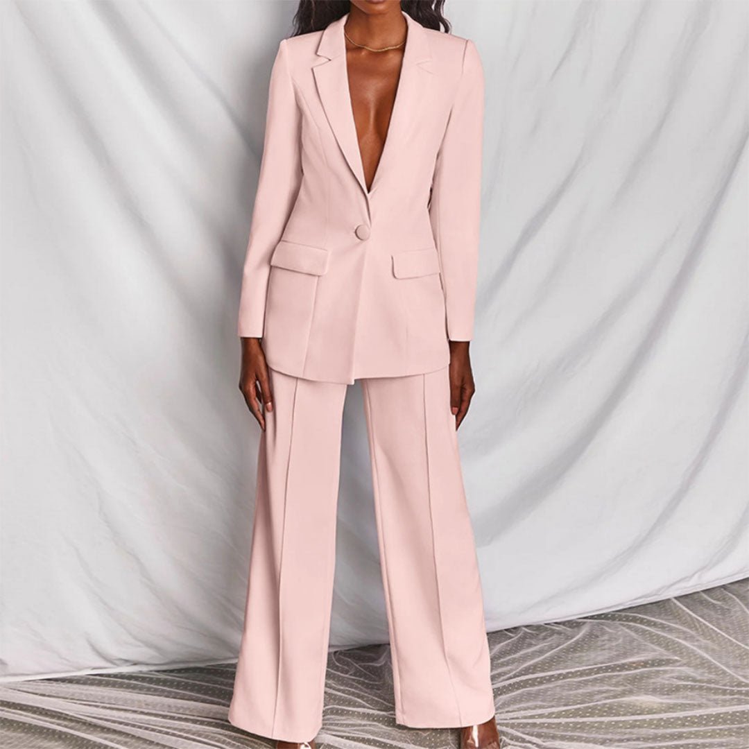 Button-Front Blazer and Straight-Leg Trousers Co-ord Set for Women