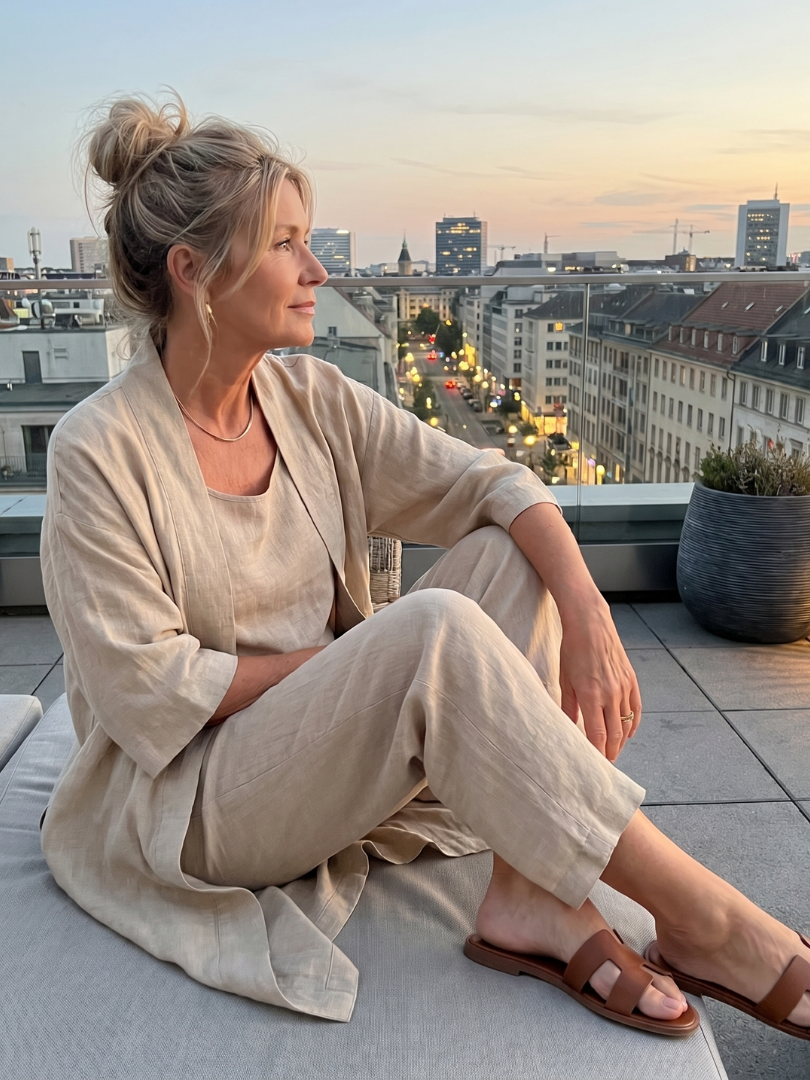 Linen 3-Piece Set for Women Sleeveless Top Wide Leg Trousers Cardigan