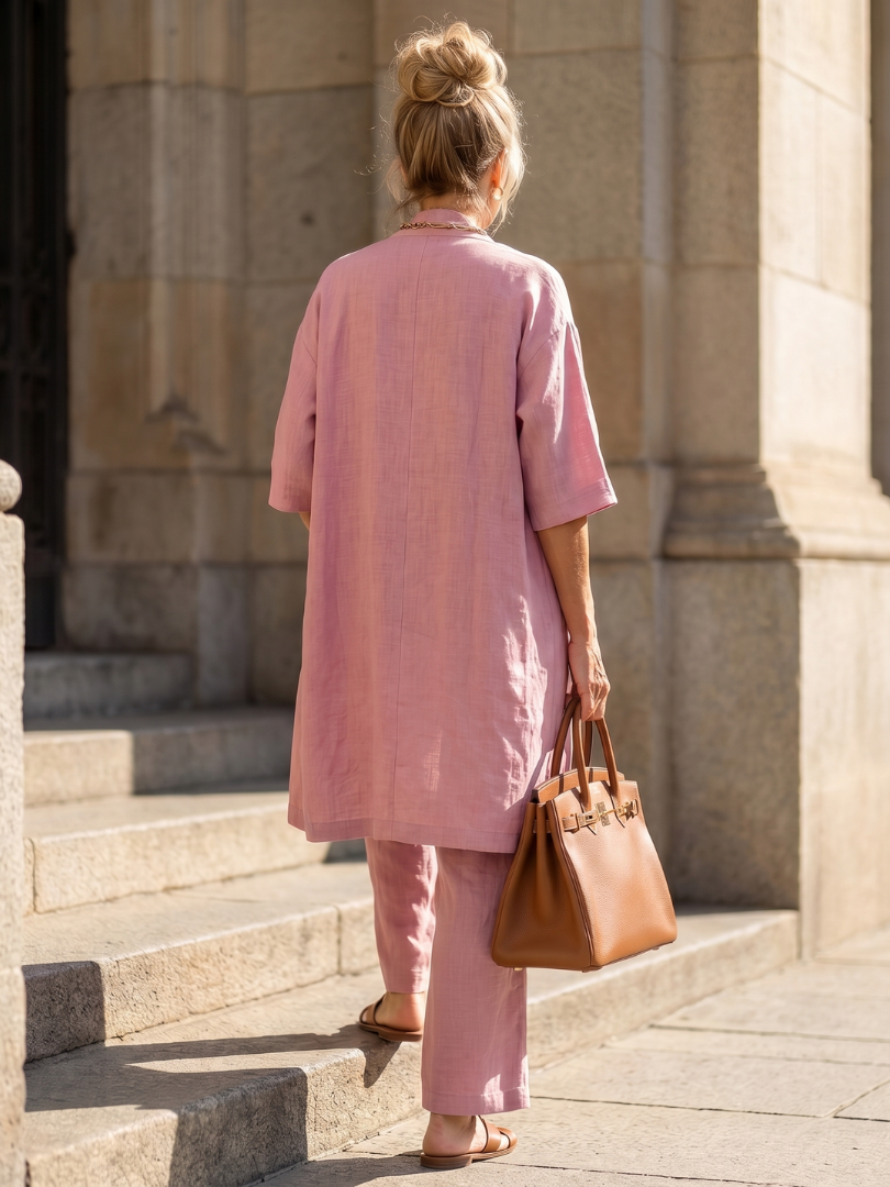Linen 3-Piece Set for Women Sleeveless Top Wide Leg Trousers Cardigan