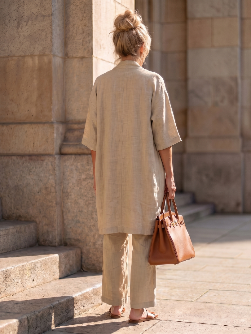 Linen 3-Piece Set for Women Sleeveless Top Wide Leg Trousers Cardigan