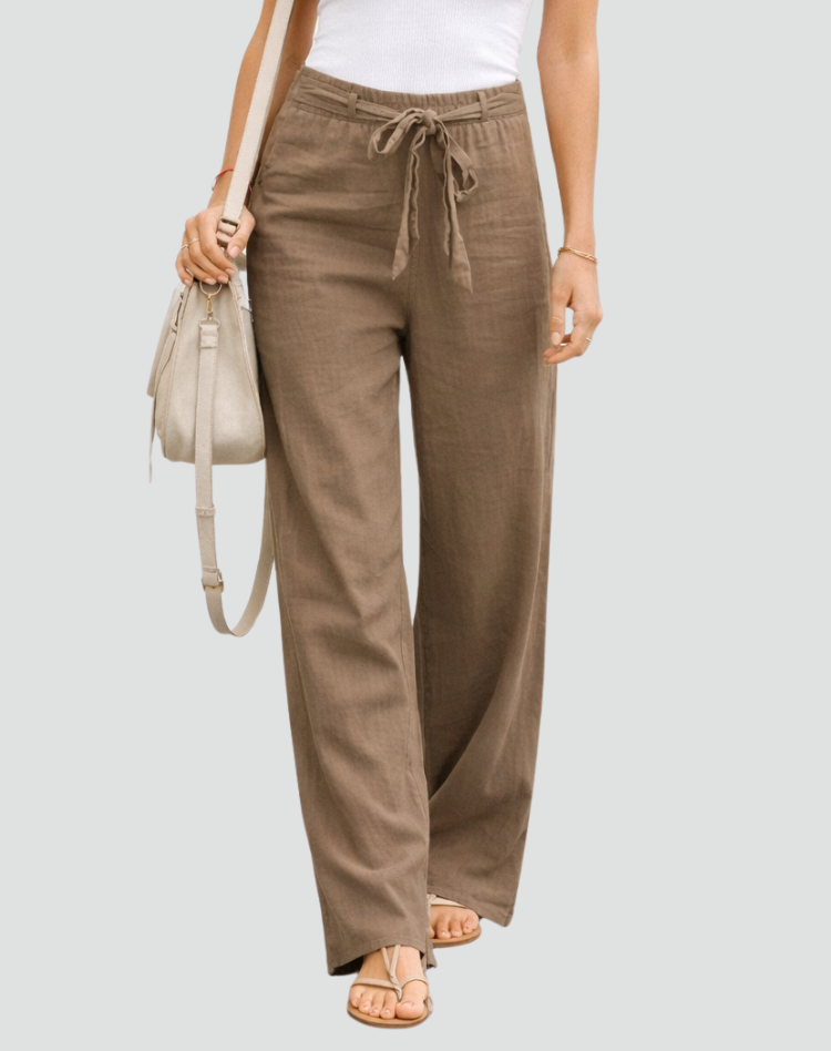 Linen Wide Leg Trousers for Women with Drawstring Waist