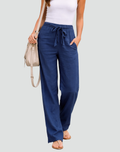 Linen Wide Leg Trousers for Women with Drawstring Waist