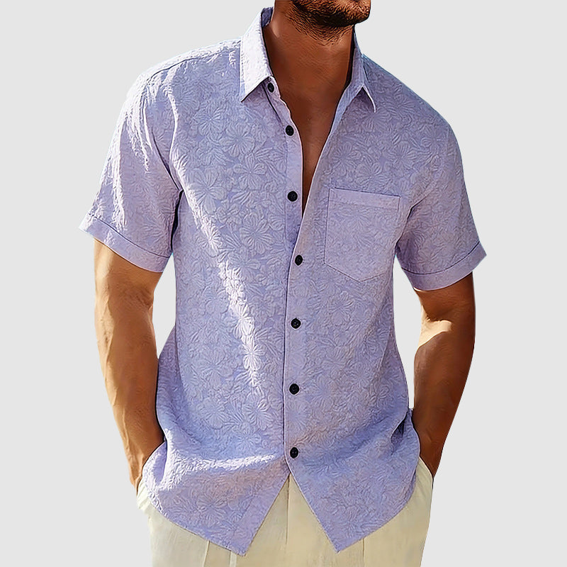 Green Linen Regular Fit Short Sleeve Shirt for Men | Chest Pocket